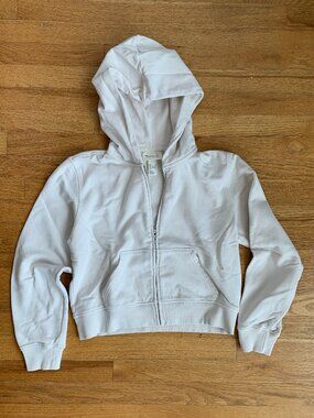 Like New M 100% Cotton H&M Crop Zip-up Hoodie Jacket / Sweater, Cream / Beige